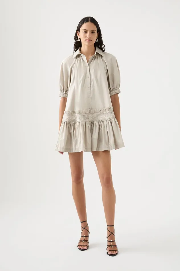 Novella Mini Smock Dress Sandstone Beige Women Aje Mini Dresses