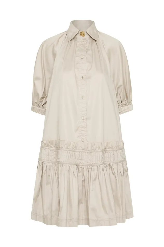 Novella Mini Smock Dress Sandstone Beige Women Aje Mini Dresses