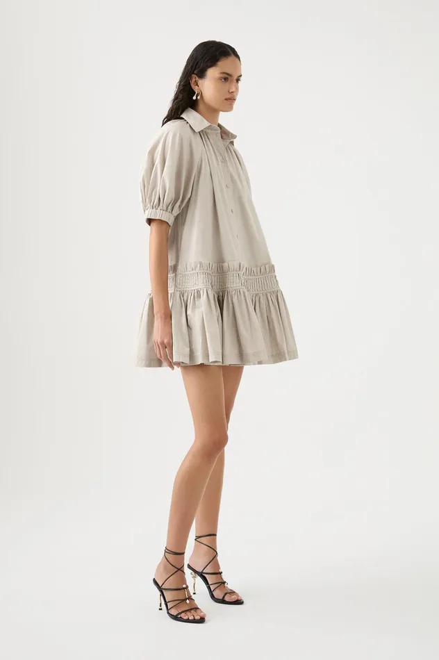Novella Mini Smock Dress Sandstone Beige Women Aje Mini Dresses