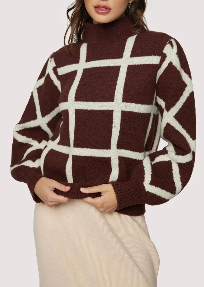 Off The Grid Sweater Darkbrowngrid Women Lost Wander Sweaters