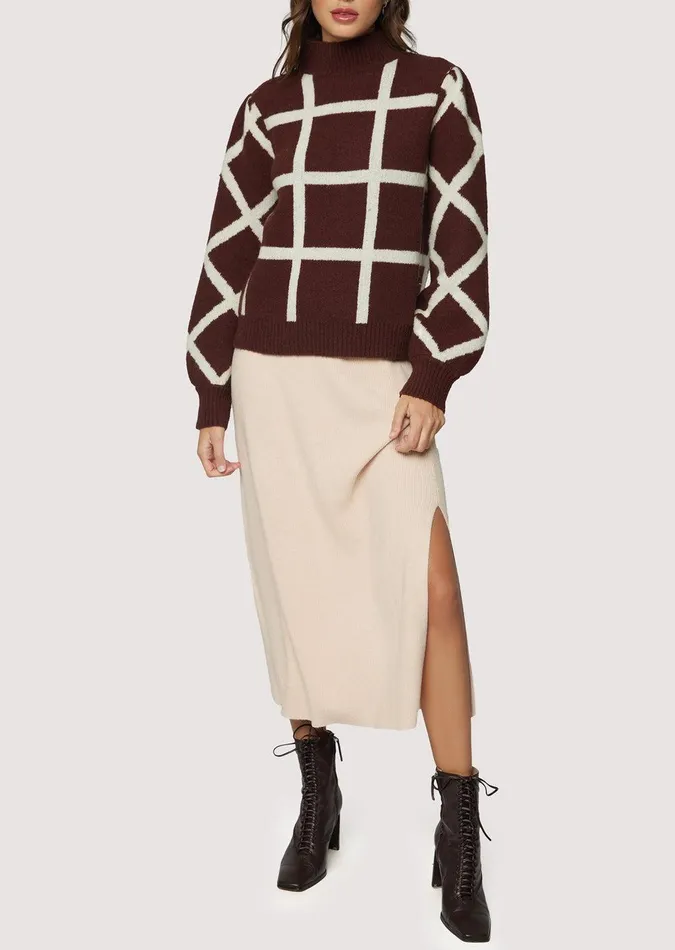 Off The Grid Sweater Darkbrowngrid Women Lost Wander Sweaters