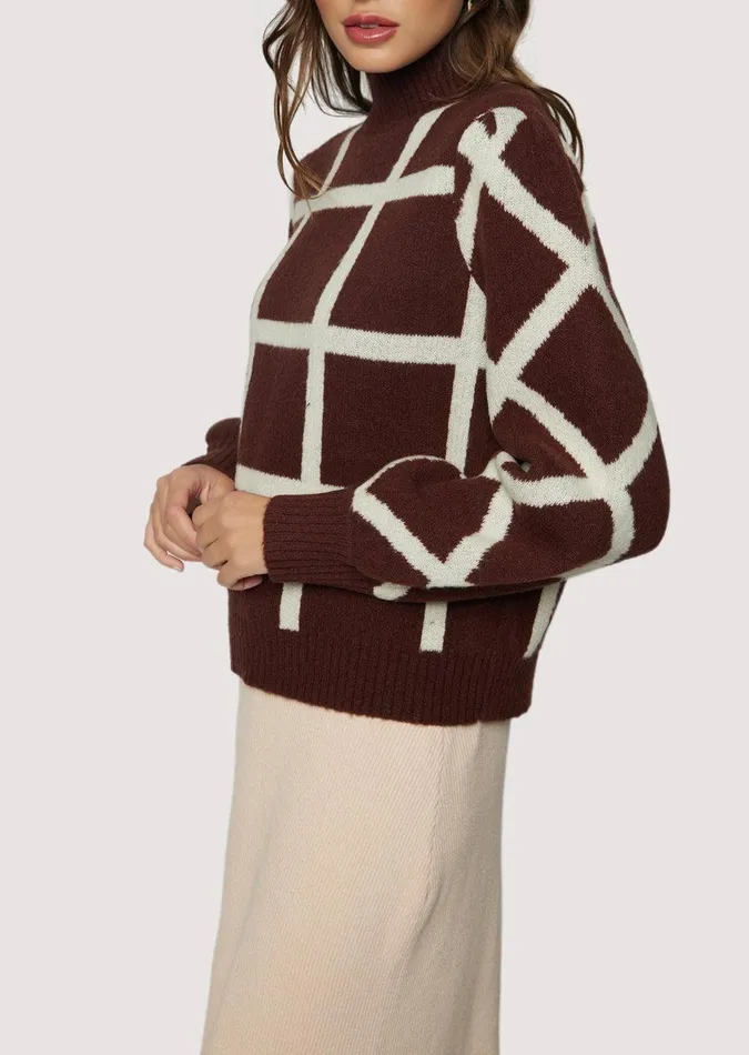 Off The Grid Sweater Darkbrowngrid Women Lost Wander Sweaters