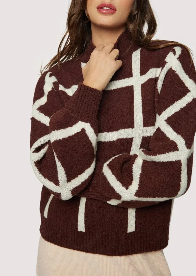 Off The Grid Sweater Darkbrowngrid Women Lost Wander Sweaters