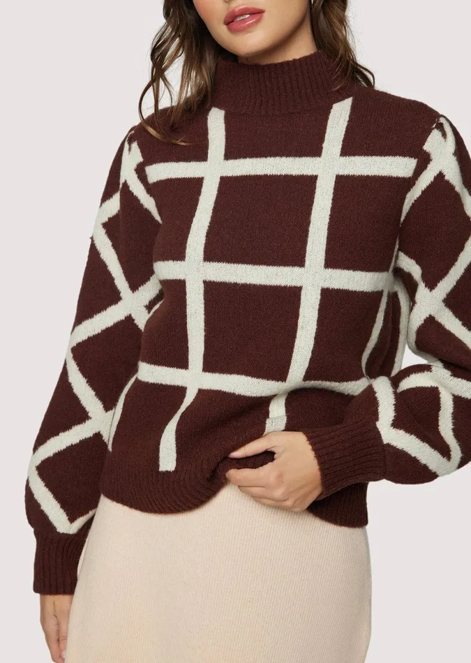 Off The Grid Sweater Darkbrowngrid Women Lost Wander Sweaters