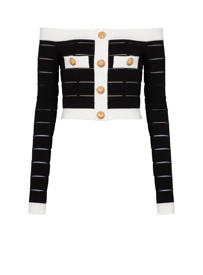 Offtheshoulder Knit Top Black Women Balmain Tops And Shirts