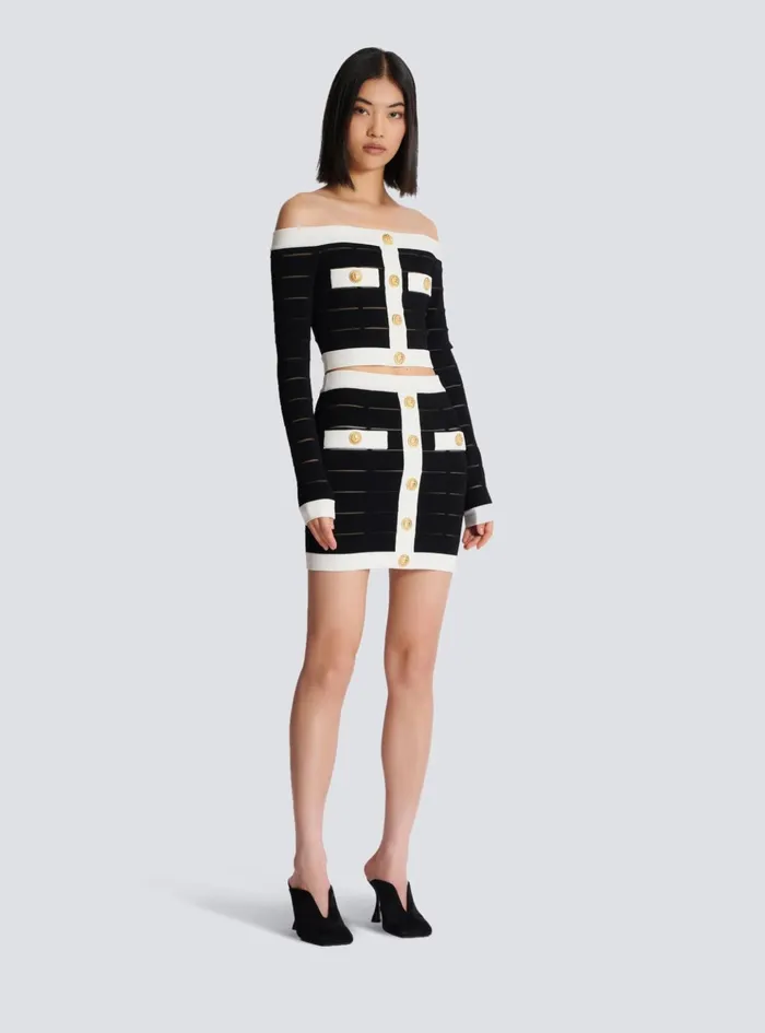 Offtheshoulder Knit Top Black Women Balmain Tops And Shirts