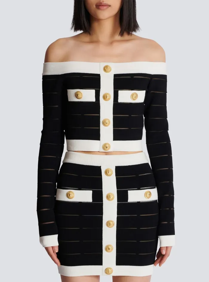Offtheshoulder Knit Top Black Women Balmain Tops And Shirts