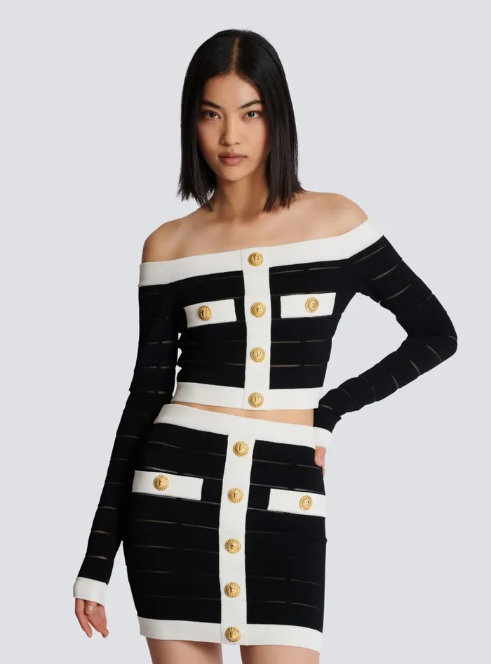 Offtheshoulder Knit Top Black Women Balmain Tops And Shirts