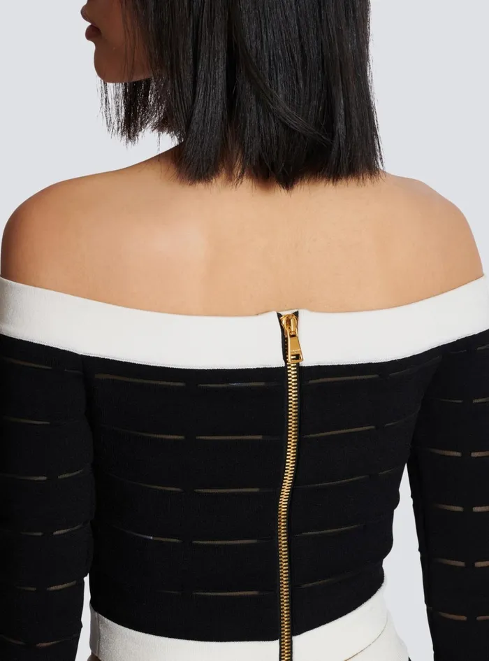 Offtheshoulder Knit Top Black Women Balmain Tops And Shirts