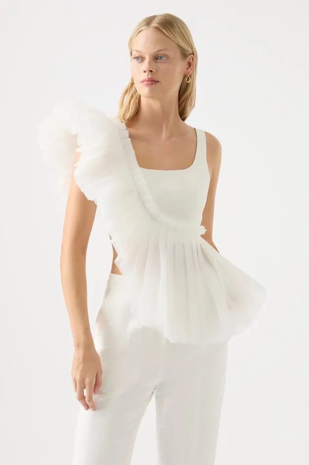 Orbit Sculptural Pleated Top Ivory Women Aje Tops