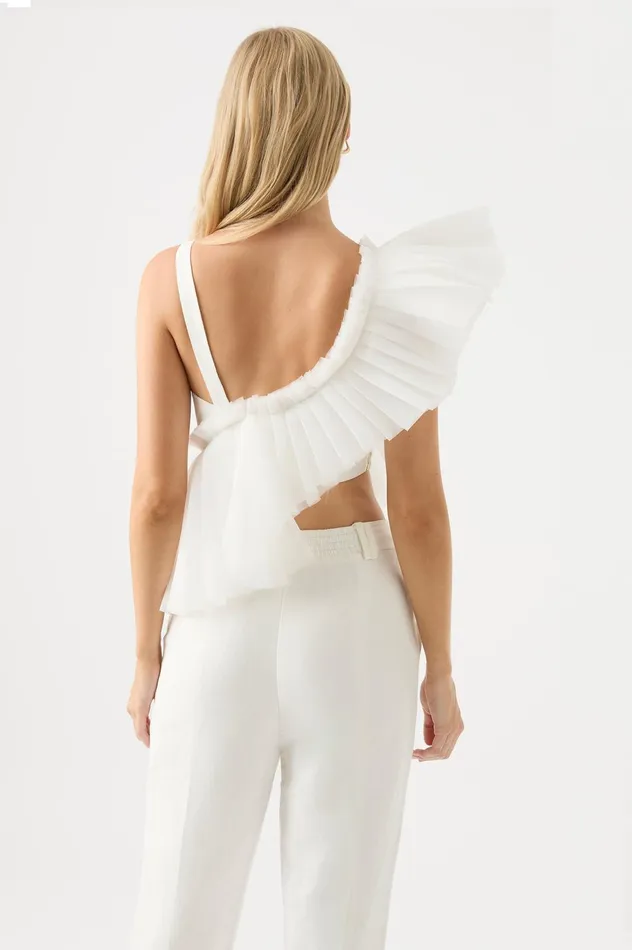 Orbit Sculptural Pleated Top Ivory Women Aje Tops
