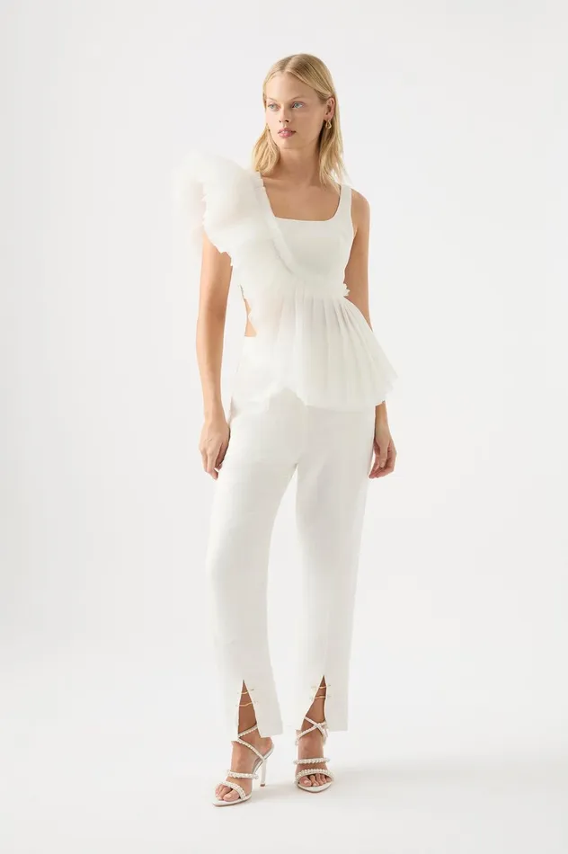 Orbit Sculptural Pleated Top Ivory Women Aje Tops