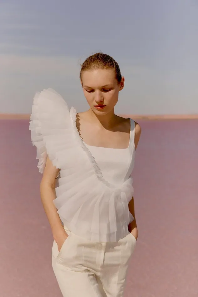 Orbit Sculptural Pleated Top Ivory Women Aje Tops