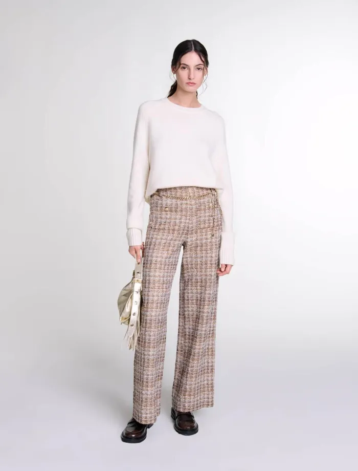 Pants and Jeans Women Maje Tweed Trousers Brown