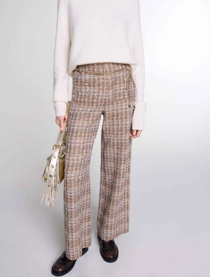 Pants and Jeans Women Maje Tweed Trousers Brown