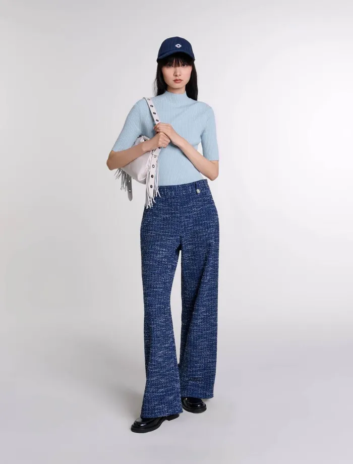 Pants and Jeans Women Maje WideLeg Tweed Trousers Blue