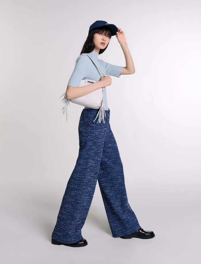 Pants and Jeans Women Maje WideLeg Tweed Trousers Blue