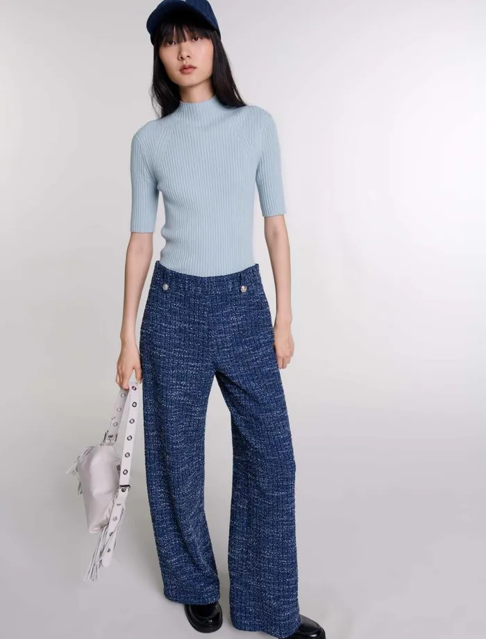 Pants and Jeans Women Maje WideLeg Tweed Trousers Blue