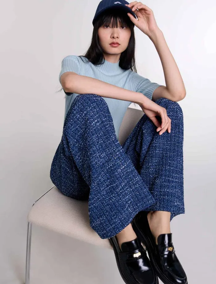 Pants and Jeans Women Maje WideLeg Tweed Trousers Blue