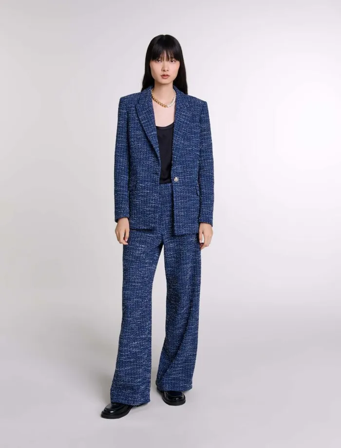 Pants and Jeans Women Maje WideLeg Tweed Trousers Blue