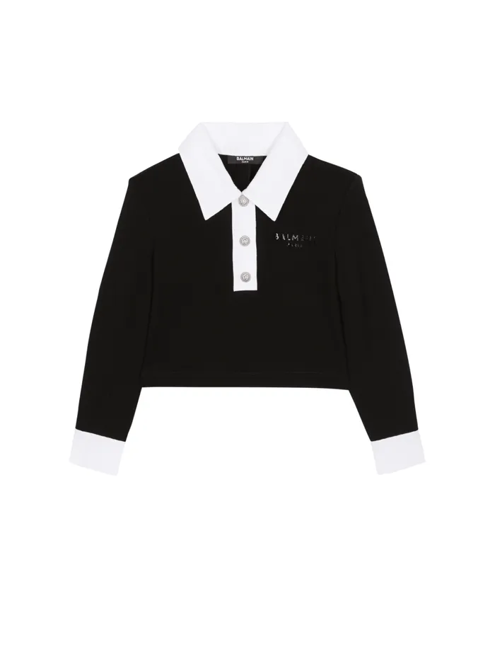 Paris Twotone Polo Sweatshirt Black Kids Balmain