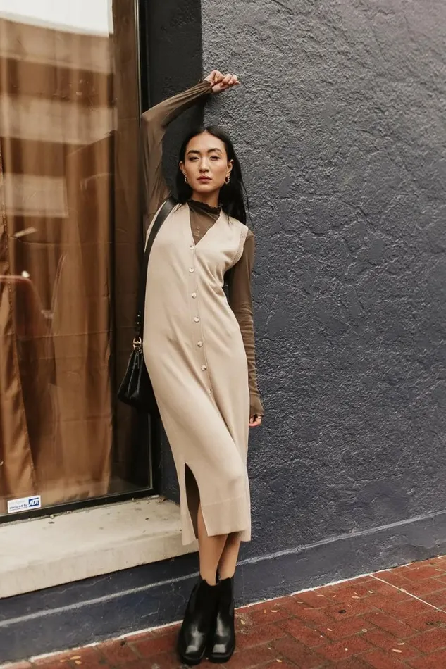 Parker Button Up Dress In Beige Beige Women Bohme Dresses