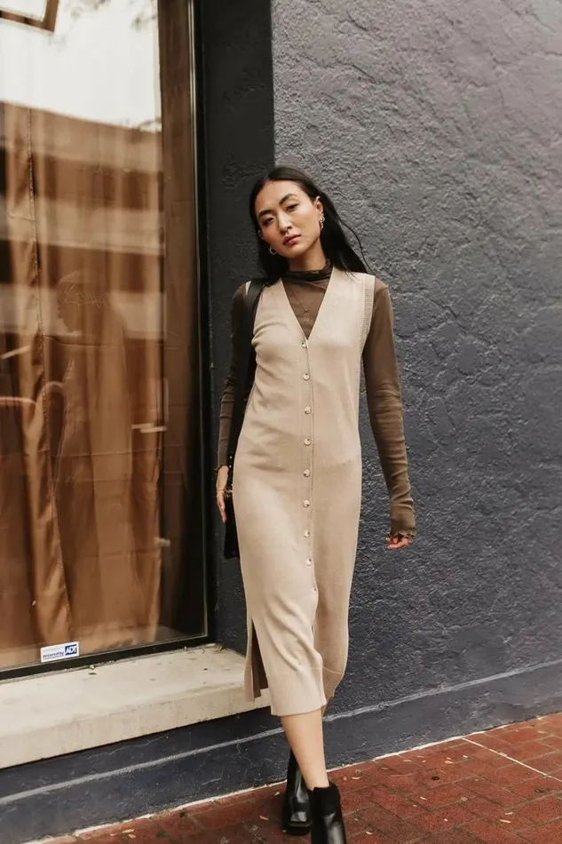 Parker Button Up Dress In Beige Beige Women Bohme Dresses