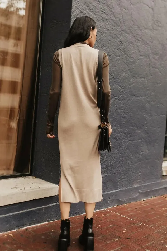 Parker Button Up Dress In Beige Beige Women Bohme Dresses