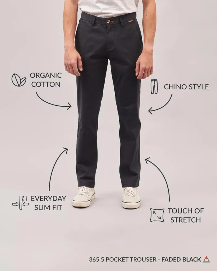 Passenger Clothing 365 Organic Cotton Trouser Faded Black Men Trousers