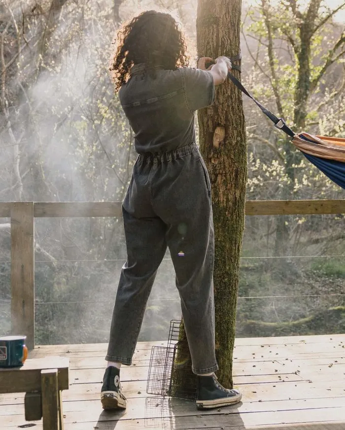 Passenger Clothing Bluebell Organic Cotton Boiler Suit Washed Black Denim Women Dungarees and Trousers