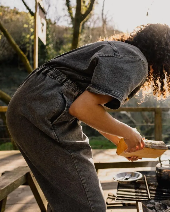 Passenger Clothing Bluebell Organic Cotton Boiler Suit Washed Black Denim Women Dungarees and Trousers