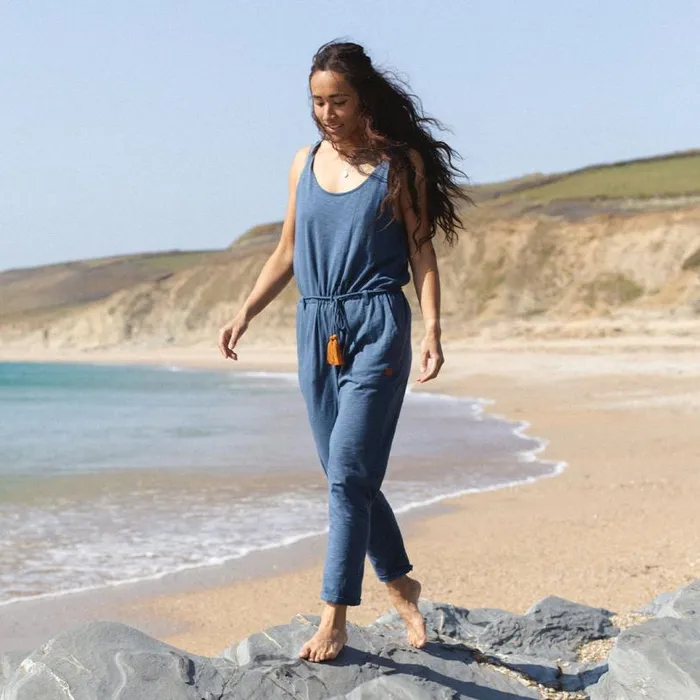 Passenger Clothing Eva Recycled Jumpsuit Dark Denim Women Dungarees and Trousers