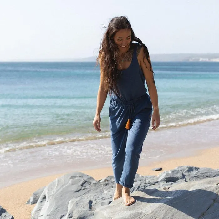Passenger Clothing Eva Recycled Jumpsuit Dark Denim Women Dungarees and Trousers