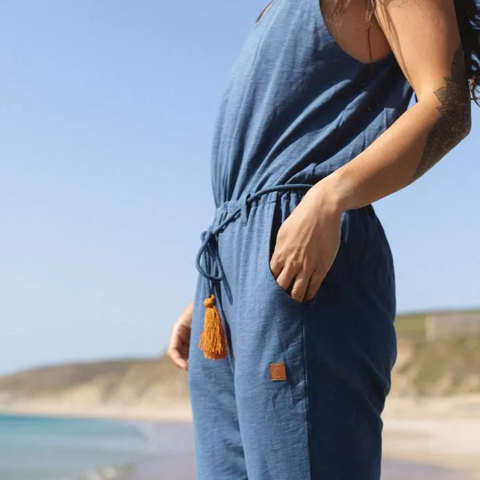 Passenger Clothing Eva Recycled Jumpsuit Dark Denim Women Dungarees and Trousers