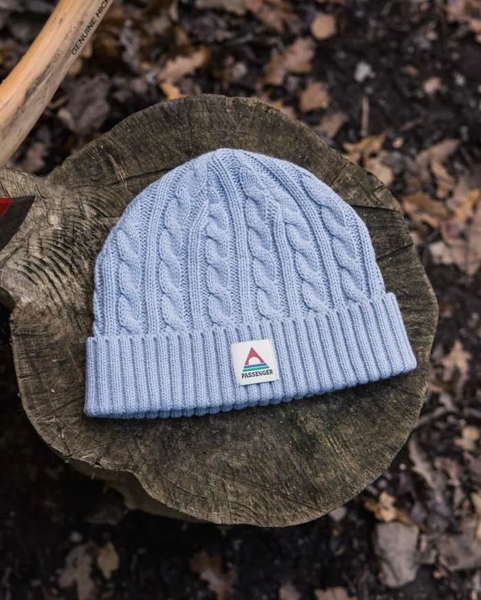 Passenger Clothing Fireside Recycled Cable Knit Beanie Blue Fog WomenMen Beanies