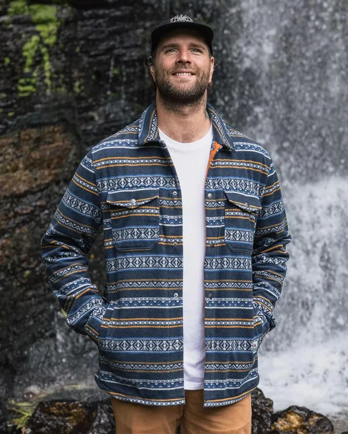 Passenger Clothing Maple Recycled Polar Fleece Shirt Midnight Fairisle Stripe Men Shirts Passenger Clothing Maple Recycled Polar Fleece Shirt Midnight Fairisle Stripe Men Shirts