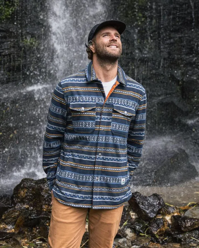 Passenger Clothing Maple Recycled Polar Fleece Shirt Midnight Fairisle Stripe Men Shirts