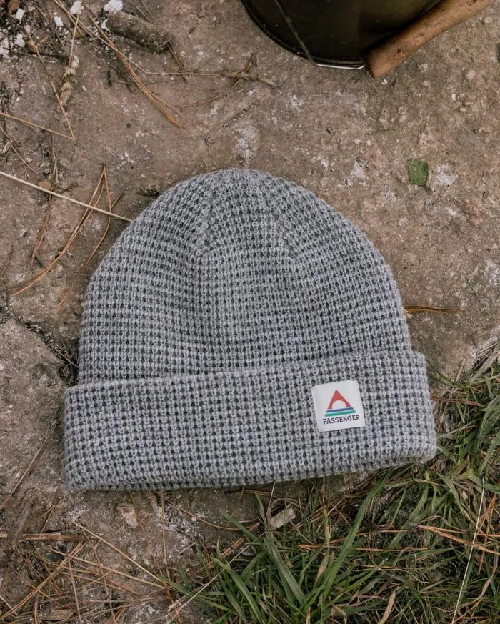 Passenger Clothing Moss Double Layer Recycled Waffle Beanie Grey Marl WomenMen Beanies