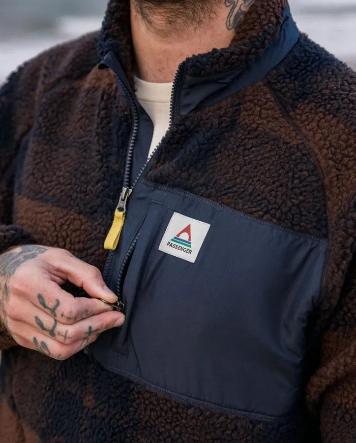 Passenger Clothing Offroad Recycled Sherpa 12 Zip Fleece Chestnutdeep Navy Check Men Fleece