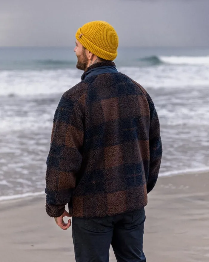 Passenger Clothing Offroad Recycled Sherpa 12 Zip Fleece Chestnutdeep Navy Check Men Fleece