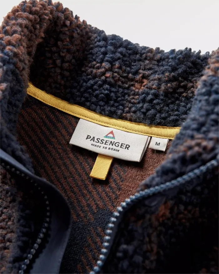 Passenger Clothing Offroad Recycled Sherpa 12 Zip Fleece Chestnutdeep Navy Check Men Fleece