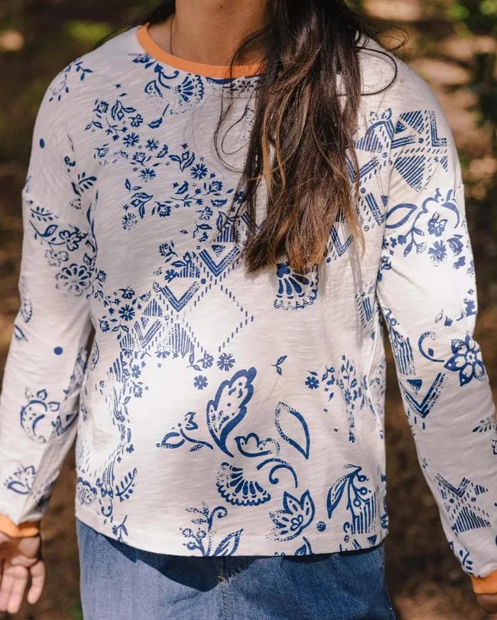 Passenger Clothing Patchwork Recycled Cotton LS TShirt Off White Women Tops and TShirts