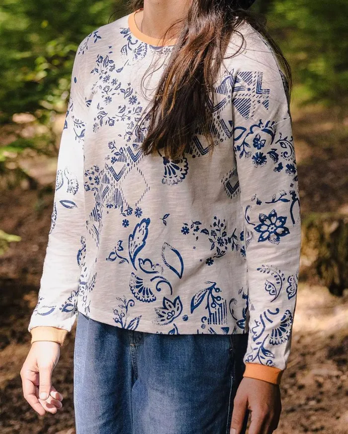 Passenger Clothing Patchwork Recycled Cotton LS TShirt Off White Women Tops and TShirts