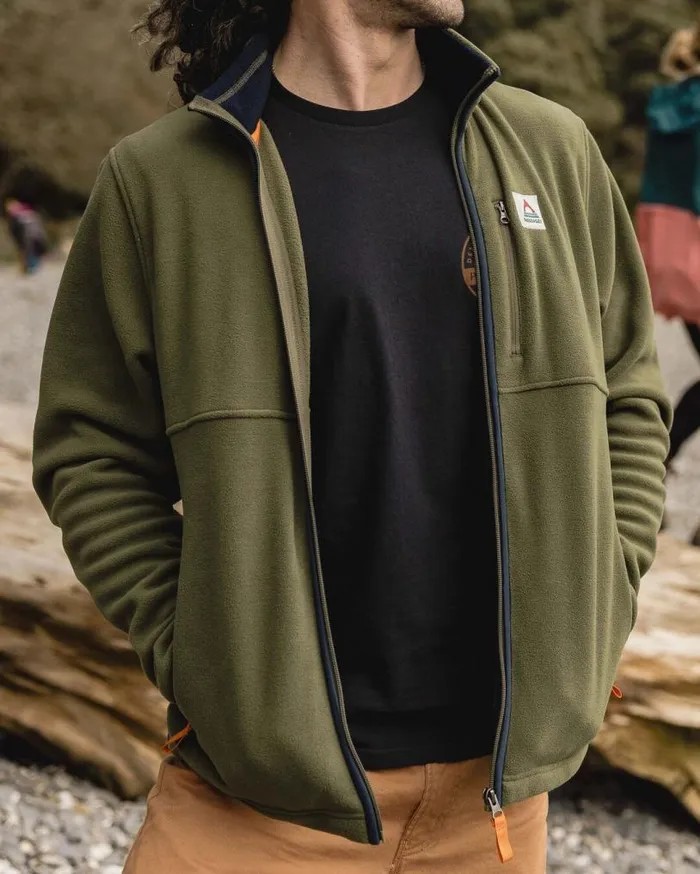 Passenger Clothing Ridge Full Zip Recycled Polar Fleece Khaki Men Fleece