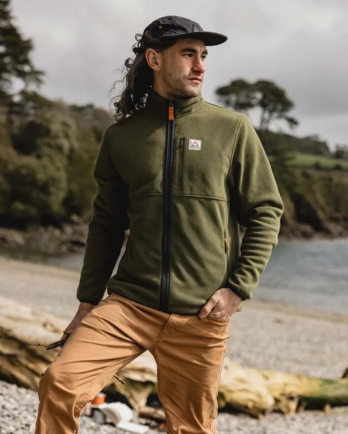 Passenger Clothing Ridge Full Zip Recycled Polar Fleece Khaki Men Fleece