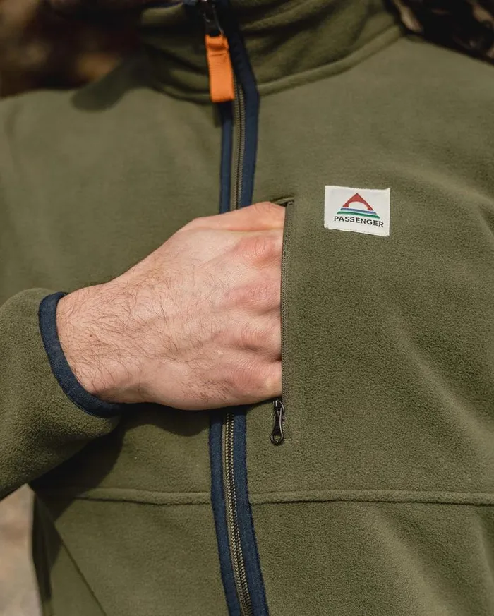 Passenger Clothing Ridge Full Zip Recycled Polar Fleece Khaki Men Fleece