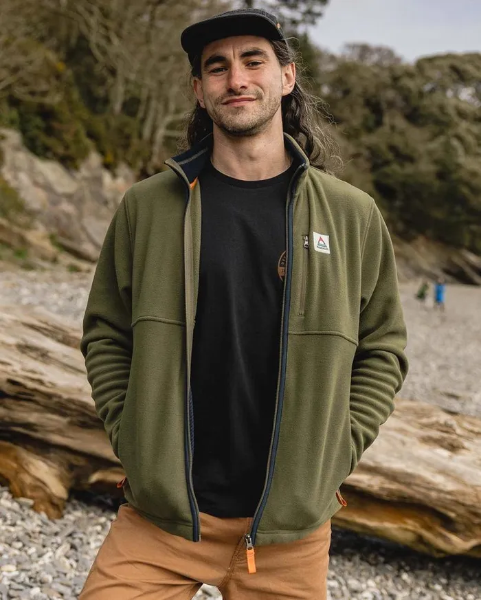 Passenger Clothing Ridge Full Zip Recycled Polar Fleece Khaki Men Fleece