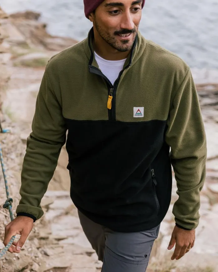 Passenger Clothing Set Off Recycled Polar 14 Zip Fleece Khaki Men Fleece