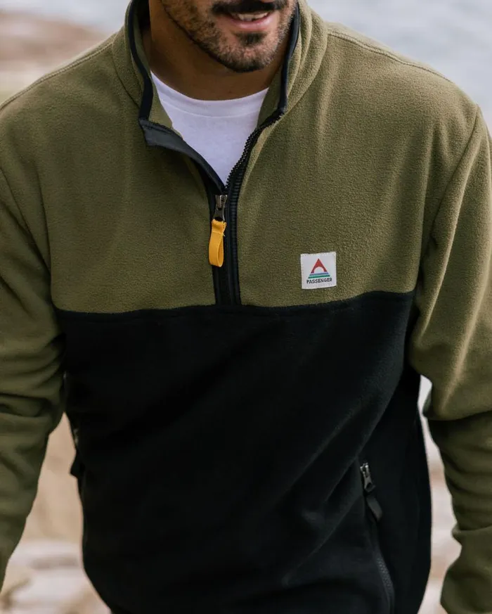 Passenger Clothing Set Off Recycled Polar 14 Zip Fleece Khaki Men Fleece