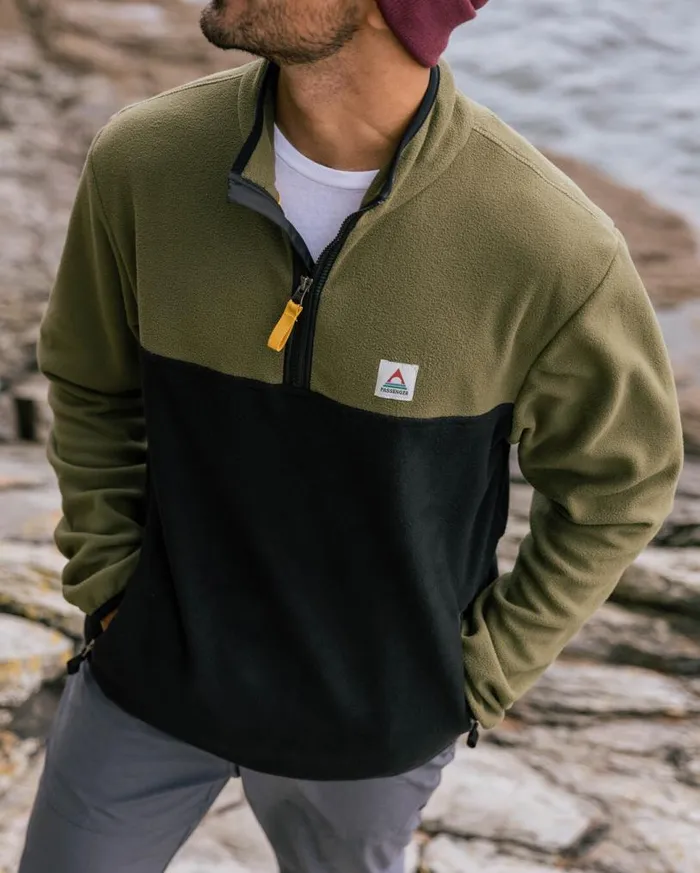 Passenger Clothing Set Off Recycled Polar 14 Zip Fleece Khaki Men Fleece